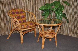 Ratanová sedacia súprava Bahama 1+1 medová, polster okrový