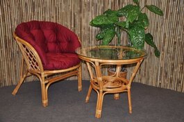 Ratanová sedacia súprava Bahama 1+1 medová, polster vínový MAXI