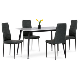 ASE-1004 BK2 - Jedálenský set 1+4, stôl 130x70, doska spekaný kameň v imitácii bieleho matného mramoru, stolička zelená látka, čierny lak