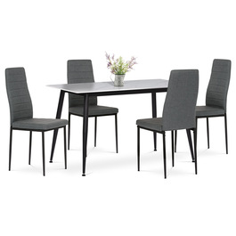 ASE-1004 GREY2 - Jedálenský set 1+4, stôl 130x70, doska spekaný kameň v imitácii bieleho matného mramoru, stolička šedá látka, čierny lak