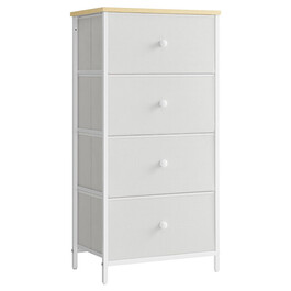 AUK-E1031 WT - Komoda, 45x30x92, MDF, kov, netkaná textília, dub, biela, biela