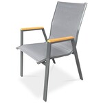 AZC-S1050 GREY - Stolička záhradný šedý textilen, šedá kovová konštrukcia, podrúčky polywood v dekore duba