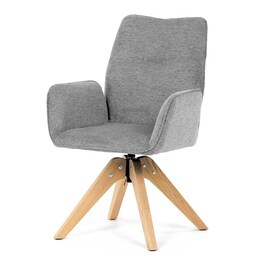 DCH-C2148 SIL2 - Jedálenská stolička s lakťovými opierkami, svetlo šedá vodeodpudivá látka, dubové nohy, otočná 360°