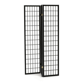 EF-E803 BK - Paraván drevený 3 dielny, masív smrek, biela netkaná textília, čierny matný lak