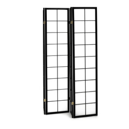 EF-E804 BK - Paraván drevený 4 dielny, masív smrek, biela netkaná textília, čierny matný lak