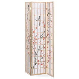 EF-L185 NAT - Paraván drevený 3 dielny, masív smrek, biela netkaná textília, prírodný odtieň