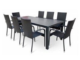 Záhradná zostava BADEN + ESSEN (1x stôl + 8x kreslo) čierna