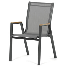 AZC-S1050 GREY - Stolička záhradný šedý textilen, šedá kovová konštrukcia, podrúčky polywood v dekore duba