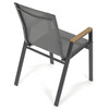 AZC-S1050 GREY - Stolička záhradný šedý textilen, šedá kovová konštrukcia, podrúčky polywood v dekore duba