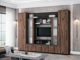 UTTA M obývacia stena s vitrínou, dub Livorno / antracit