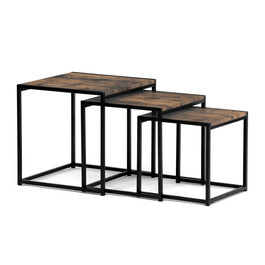 AF-3003 OLW - Set 3 ks odkladacích stolíkov, MDF, dekor staré drevo, kov, čierny lak