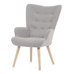 AK-309 GREY2 - Kreslo "ušiak", poťah šedá látka bouclé, nohy masív kaučukovník