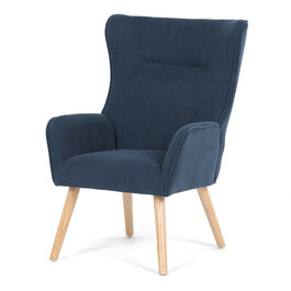 AK-314 BLUE2 - Kreslo, poťah modrá menčestrová látka, drevené nohy, masív kaučukovník