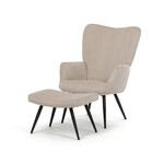 AK-L7285 CRM6 - Kreslo relaxačné s podnožkou, béžový menčester, čierne kovové nohy