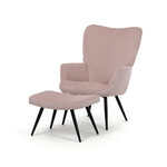 AK-L7285 PINK6 - Kreslo relaxačné s podnožkou, ružový menčester, čierne kovové nohy