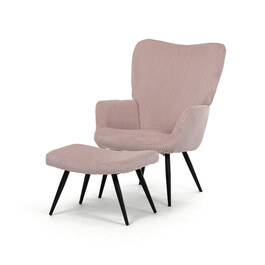 AK-L7285 PINK6 - Kreslo relaxačné s podnožkou, ružový menčester, čierne kovové nohy