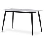 HT-403M WT - Stôl jedálenský 130x70x76 cm, doska spekaný kameň v imitácii matného mramoru, čierne kovové nohy