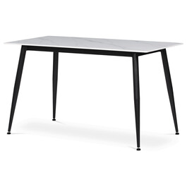 HT-403M WT - Stôl jedálenský 130x70x76 cm, doska spekaný kameň v imitácii matného mramoru, čierne kovové nohy