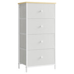 AUK-E1031 WT - Komoda, 45x30x92, MDF, kov, netkaná textília, dub, biela, biela