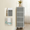 AUK-E1031 GREY - Komoda, 45x30x92?cm, MDF, kov, netkaná textília, biela, biela, šedá