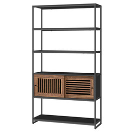 AUR-E1121 BK - Regál, 100x35x180?cm, MDF, kov, Old wood, černá