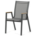 AZC-S1050 GREY - Stolička záhradný šedý textilen, šedá kovová konštrukcia, podrúčky polywood v dekore duba