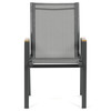 AZC-S1050 GREY - Stolička záhradný šedý textilen, šedá kovová konštrukcia, podrúčky polywood v dekore duba