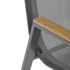 AZC-S1050 GREY - Stolička záhradný šedý textilen, šedá kovová konštrukcia, podrúčky polywood v dekore duba