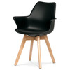 CT-771 BK - Stolička jedálenská, čierna plastová škrupina, sedák ekokoža, nohy masív prírodný buk