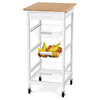 DR-043 - Servírovací stolík / regál, doska masív bambus, MDF, biely matný lak, pojazd