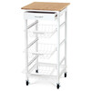 DR-043 - Servírovací stolík / regál, doska masív bambus, MDF, biely matný lak, pojazd