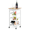 DR-043 - Servírovací stolík / regál, doska masív bambus, MDF, biely matný lak, pojazd