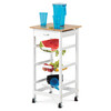 DR-043 - Servírovací stolík / regál, doska masív bambus, MDF, biely matný lak, pojazd