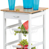 DR-043 - Servírovací stolík / regál, doska masív bambus, MDF, biely matný lak, pojazd