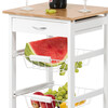 DR-043 - Servírovací stolík / regál, doska masív bambus, MDF, biely matný lak, pojazd