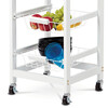 DR-043 - Servírovací stolík / regál, doska masív bambus, MDF, biely matný lak, pojazd
