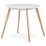 DT-316 WT - Stôl jedálenský, 80x80x74 cm, MDF - biely matný lak, kovová konštrukcia, drevené nohy