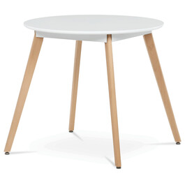 DT-316 WT - Stôl jedálenský, 80x80x74 cm, MDF - biely matný lak, kovová konštrukcia, drevené nohy