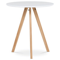DT-320 WT - Jedálenský stôl okrúhly 70x70x75 cm, doska MDF biely matný lak, nohy masív buk,