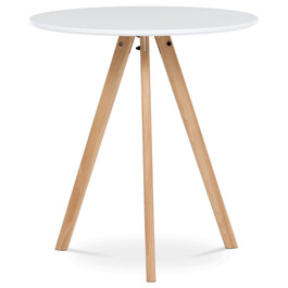 DT-320 WT - Jedálenský stôl okrúhly 70x70x75 cm, doska MDF biely matný lak, nohy masív buk,