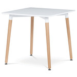 DT-303 WT - Jedálenský stôl 80x80x74 cm, MDF / kovová konštrukcia - biely matný lak, drevené nohy