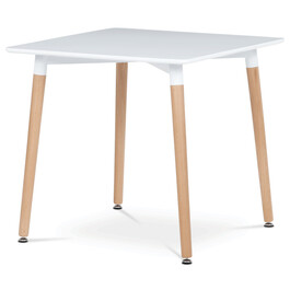 DT-303 WT - Jedálenský stôl 80x80x74 cm, MDF / kovová konštrukcia - biely matný lak, drevené nohy