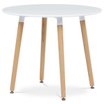 DT-306 WT - Stôl jedálenský, 90x90x74 cm, MDF - biely matný lak, kovová konštrukcia, drevené nohy