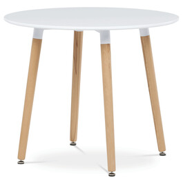 DT-306 WT - Stôl jedálenský, 90x90x74 cm, MDF - biely matný lak, kovová konštrukcia, drevené nohy