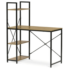 GD-512 OAK - Stôl pracovný s regálom, MDF, dekor dub, čierny kov