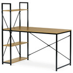 GD-520 OAK - Stôl písací s regálom, MDF, dekor dub, čierny kov