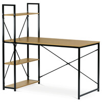 GD-520 OAK - Stôl písací s regálom, MDF, dekor dub, čierny kov