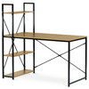 GD-520 OAK - Stôl písací s regálom, MDF, dekor dub, čierny kov