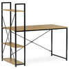 GD-520 OAK - Stôl písací s regálom, MDF, dekor dub, čierny kov
