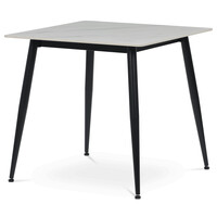 HT-398M WT - Stôl jedálenský 80x80 cm, keramická doska biely mramor, čierne kovové nohy